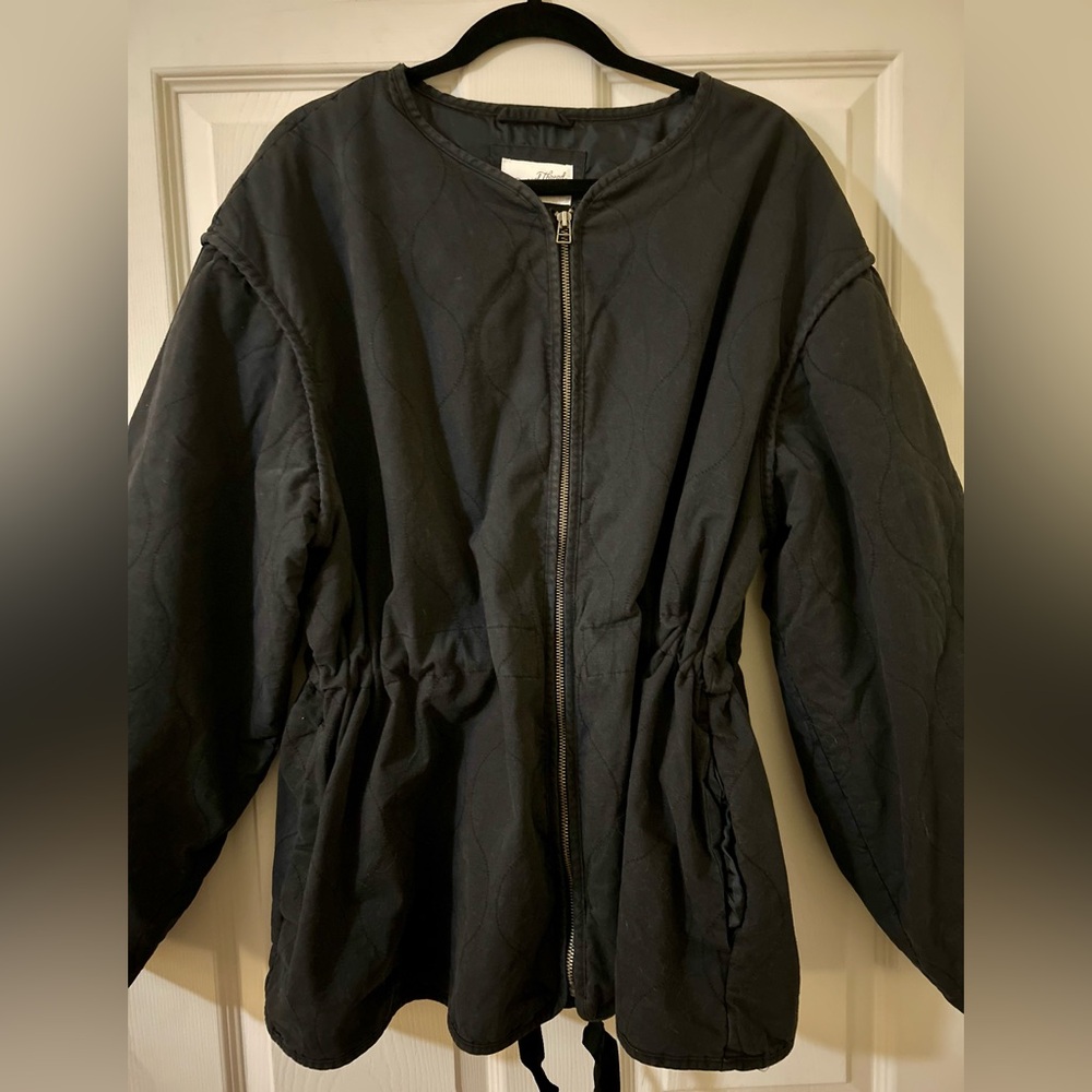 NWOT BLACK COLLARLESS QUILTED TWILL JACKET FALL WINTER CASUAL